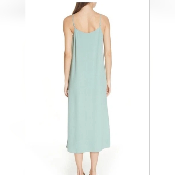 NWT Eileen Fisher Elm Slip Dress Adjustable Straps Sea Foam Green Side Slit - Picture 2 of 9